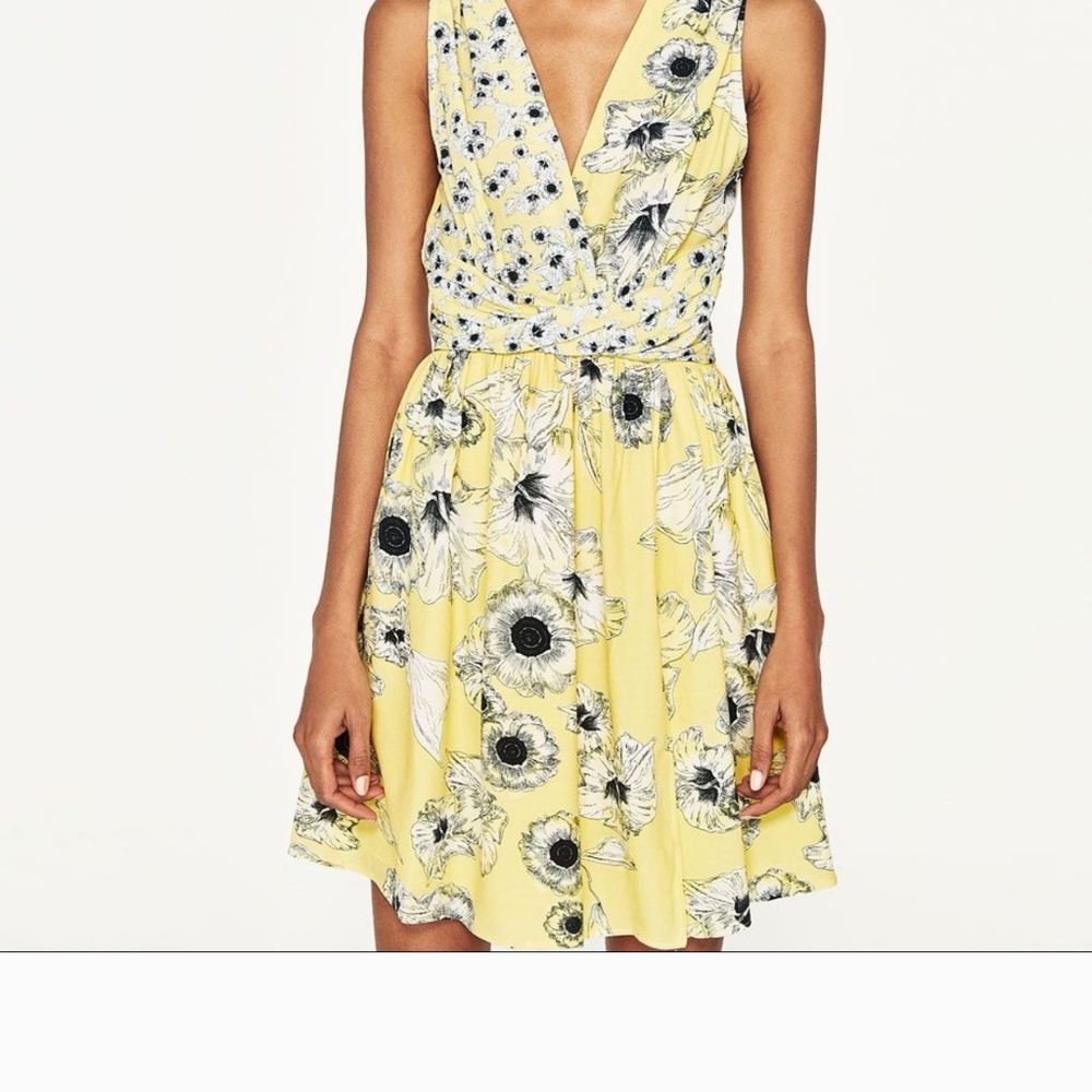 Zara Yellow and Blue Wrap Sundress Plunge Neckline